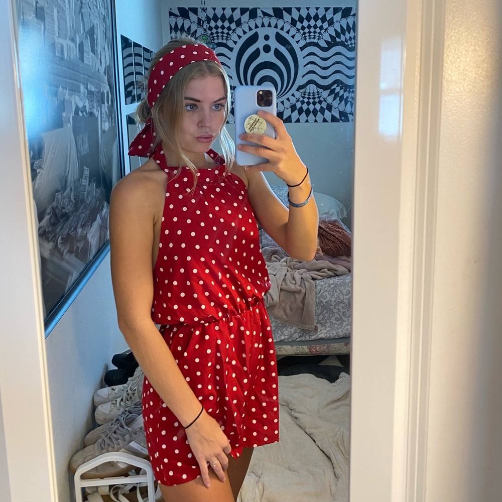 Polka dot halter romper